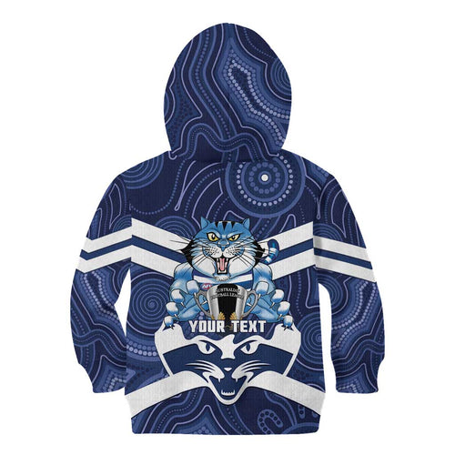AFL Cats Football Personalised Kid Hoodie Final Geelong Premiers Trophy Aboriginal - Aussie Hoodie