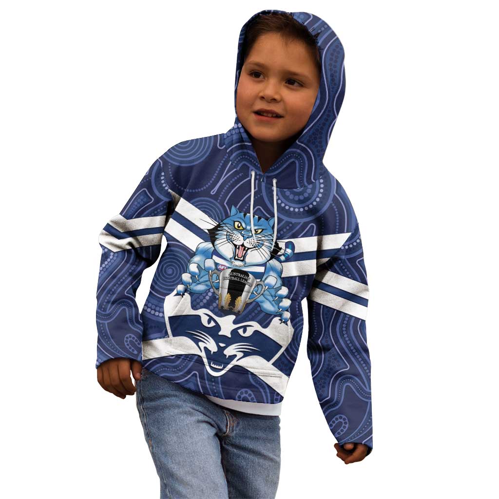 AFL Cats Football Personalised Kid Hoodie Final Geelong Premiers Trophy Aboriginal - Aussie Hoodie