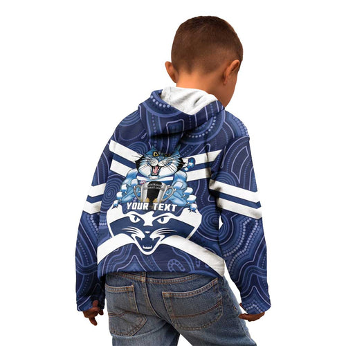 AFL Cats Football Personalised Kid Hoodie Final Geelong Premiers Trophy Aboriginal - Aussie Hoodie