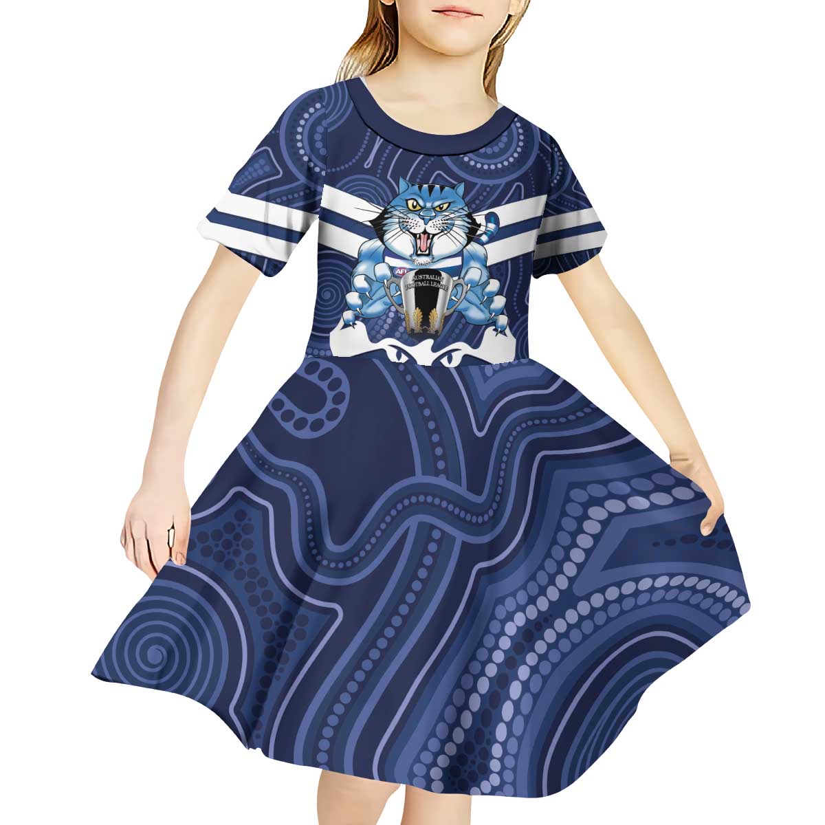 AFL Cats Football Personalised Kid Short Sleeve Dress Final Geelong Premiers Trophy Aboriginal - Aussie Hoodie