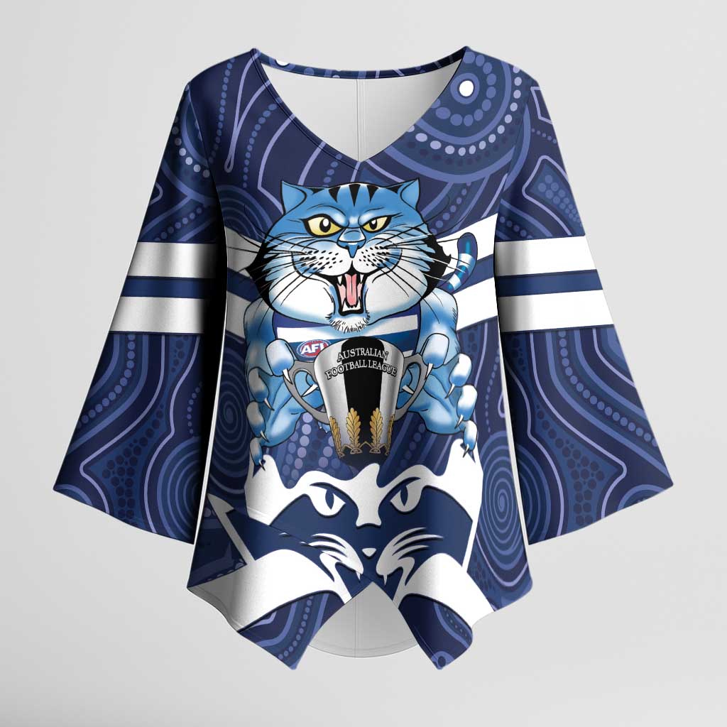 AFL Cats Football Personalised Kimono Sleeve Blouse Final Geelong Premiers Trophy Aboriginal - Aussie Hoodie