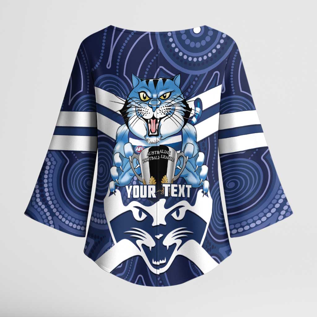 AFL Cats Football Personalised Kimono Sleeve Blouse Final Geelong Premiers Trophy Aboriginal - Aussie Hoodie