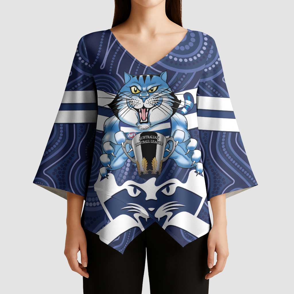 AFL Cats Football Personalised Kimono Sleeve Blouse Final Geelong Premiers Trophy Aboriginal - Aussie Hoodie