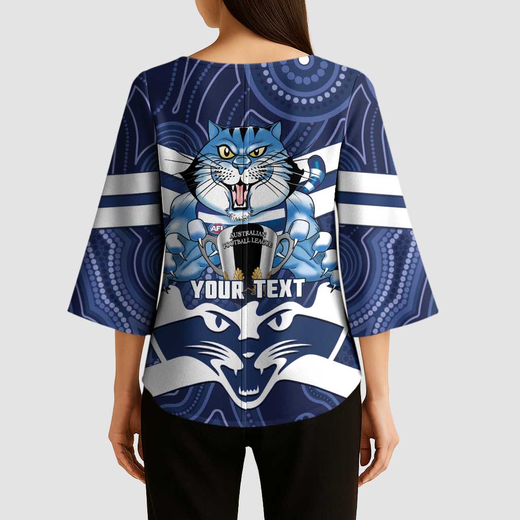 AFL Cats Football Personalised Kimono Sleeve Blouse Final Geelong Premiers Trophy Aboriginal - Aussie Hoodie