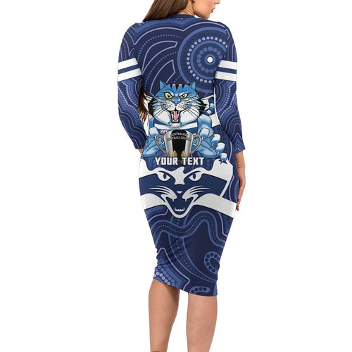 AFL Cats Football Personalised Long Sleeve Bodycon Dress Final Geelong Premiers Trophy Aboriginal - Aussie Hoodie