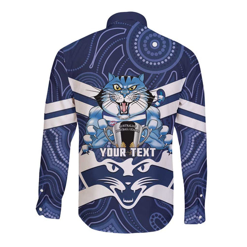 AFL Cats Football Personalised Long Sleeve Button Shirt Final Geelong Premiers Trophy Aboriginal - Aussie Hoodie