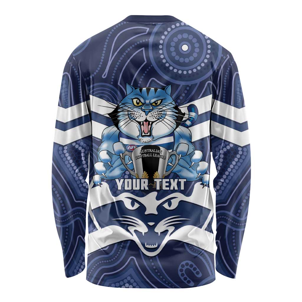 AFL Cats Football Personalised Long Sleeve Shirt Final Geelong Premiers Trophy Aboriginal - Aussie Hoodie