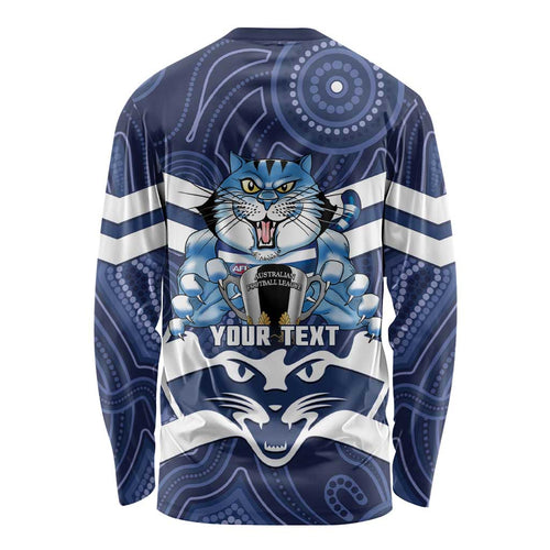 AFL Cats Football Personalised Long Sleeve Shirt Final Geelong Premiers Trophy Aboriginal - Aussie Hoodie