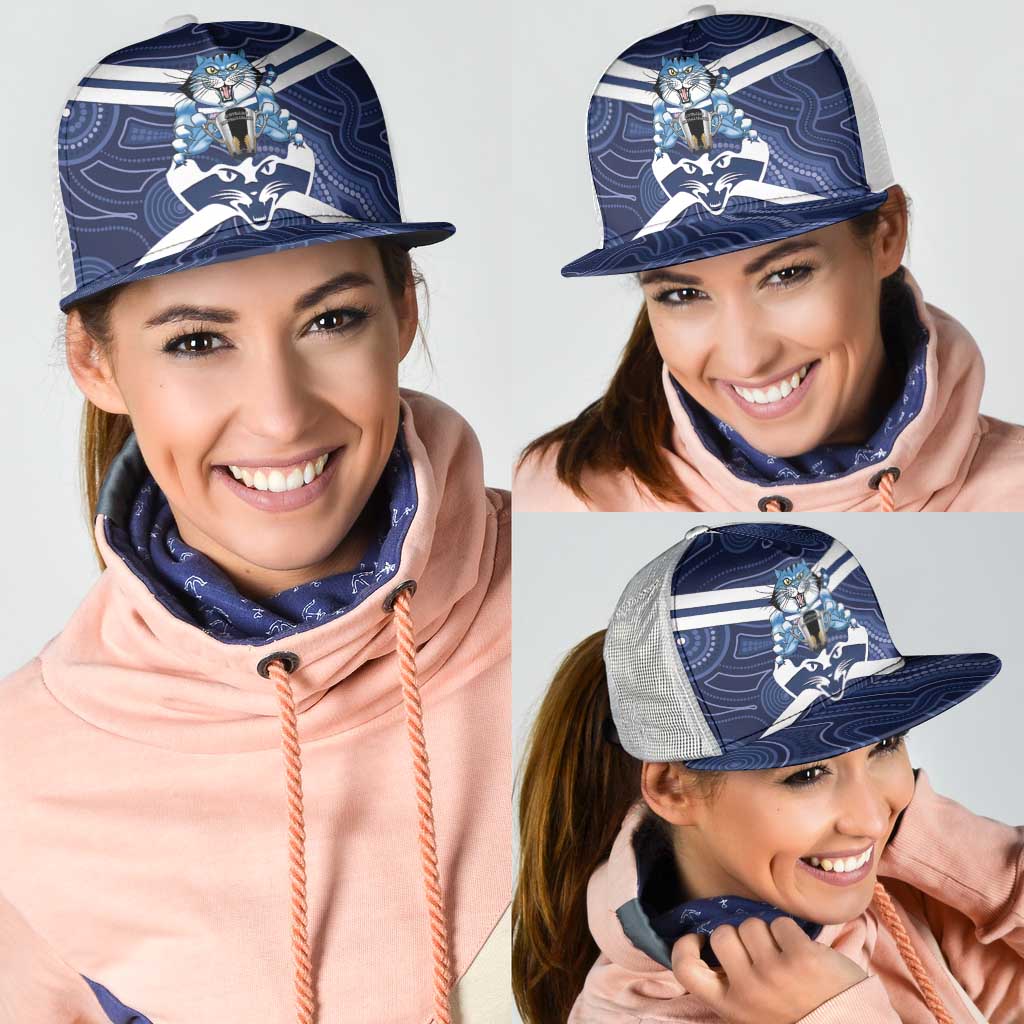 AFL Cats Football Mesh Trucker Cap Final Geelong Premiers Trophy Aboriginal - Aussie Hoodie