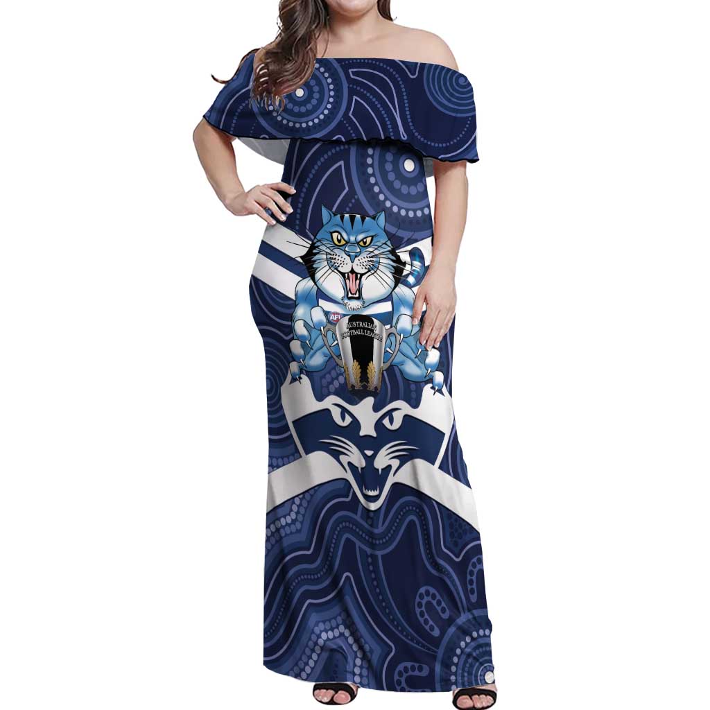 AFL Cats Football Personalised Off Shoulder Maxi Dress Final Geelong Premiers Trophy Aboriginal - Aussie Hoodie