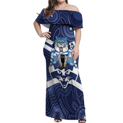 AFL Cats Football Personalised Off Shoulder Maxi Dress Final Geelong Premiers Trophy Aboriginal - Aussie Hoodie