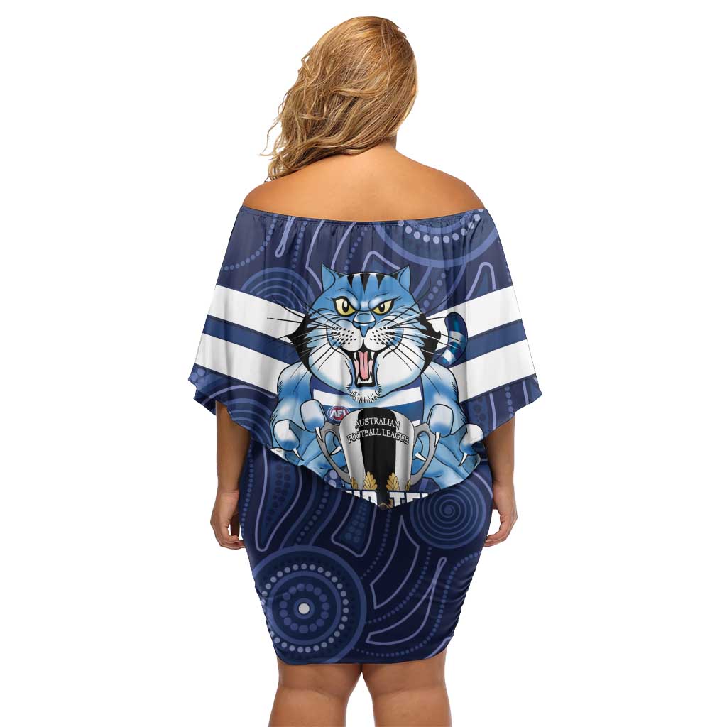 AFL Cats Football Personalised Off Shoulder Short Dress Final Geelong Premiers Trophy Aboriginal - Aussie Hoodie