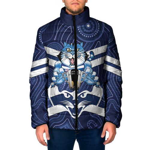 AFL Cats Football Personalised Padded Jacket Final Geelong Premiers Trophy Aboriginal - Aussie Hoodie