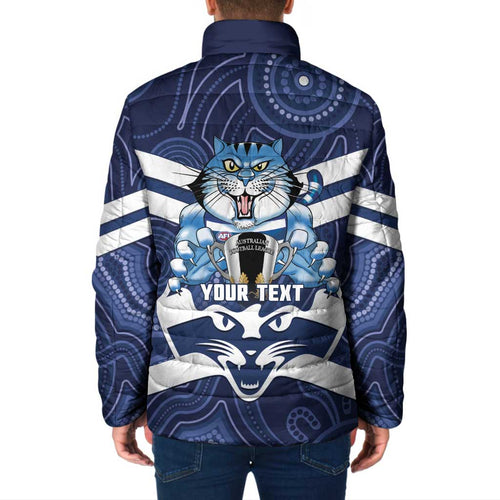 AFL Cats Football Personalised Padded Jacket Final Geelong Premiers Trophy Aboriginal - Aussie Hoodie