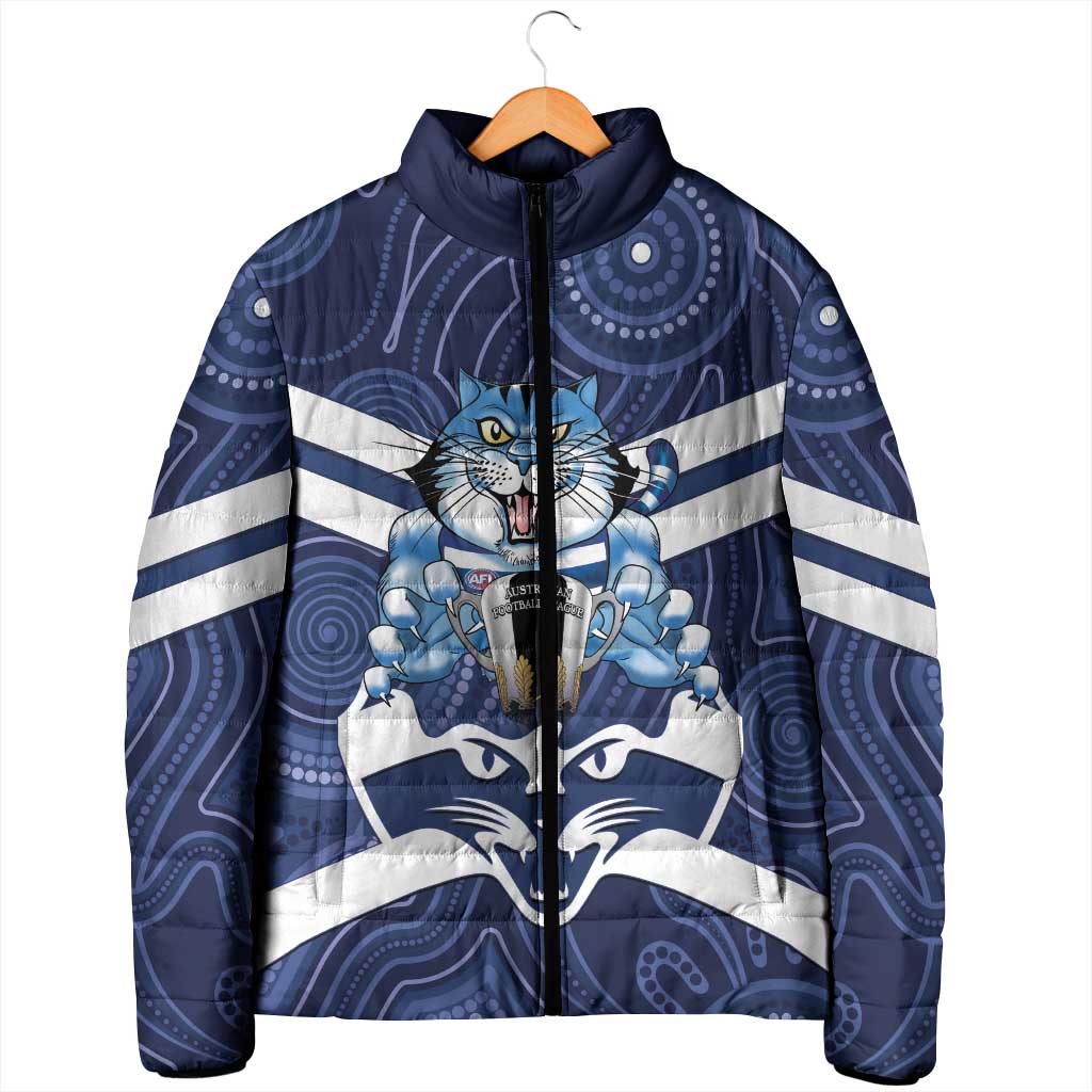 AFL Cats Football Personalised Padded Jacket Final Geelong Premiers Trophy Aboriginal - Aussie Hoodie