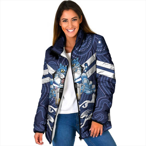 AFL Cats Football Personalised Padded Jacket Final Geelong Premiers Trophy Aboriginal - Aussie Hoodie