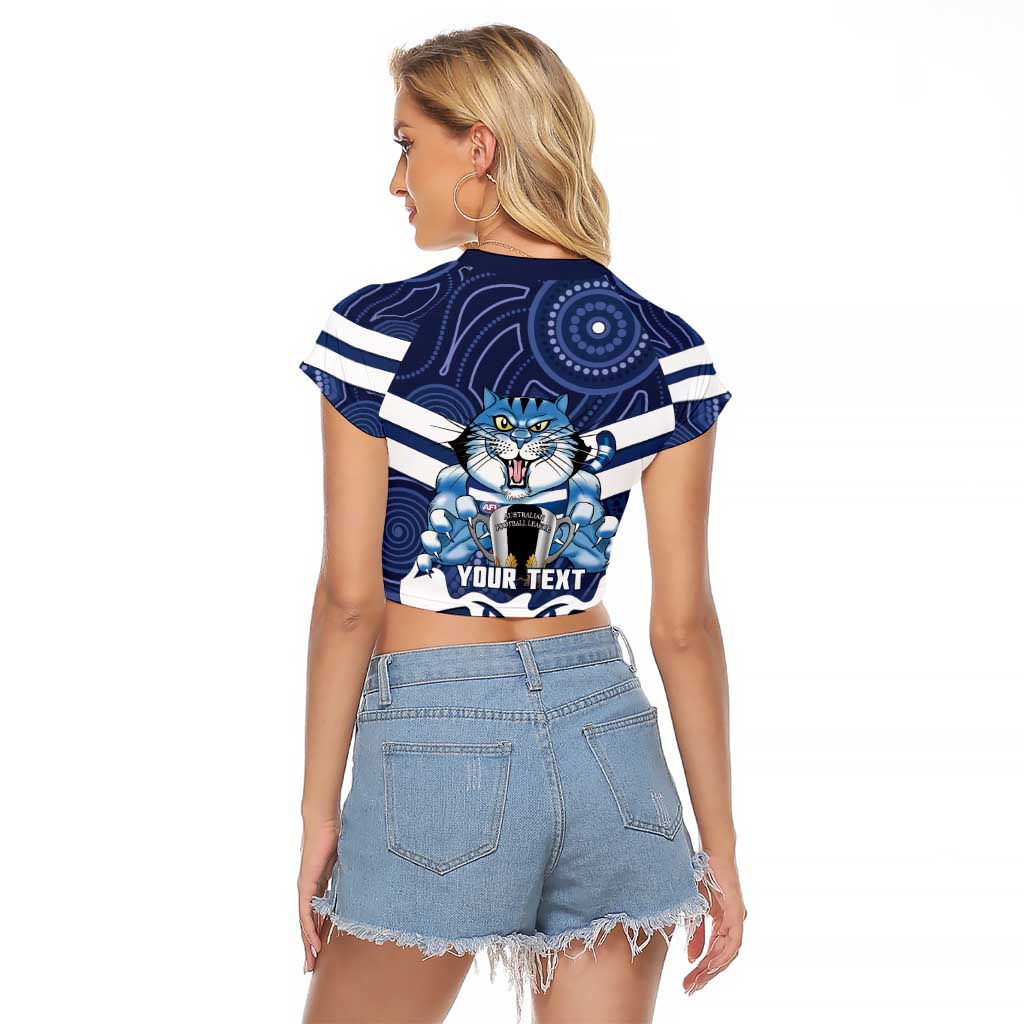 AFL Cats Football Personalised Raglan Cropped T Shirt Final Geelong Premiers Trophy Aboriginal - Aussie Hoodie