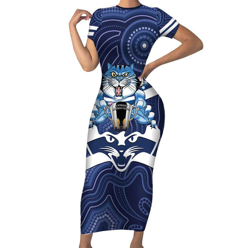 AFL Cats Football Personalised Short Sleeve Bodycon Dress Final Geelong Premiers Trophy Aboriginal - Aussie Hoodie