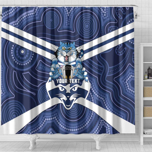 AFL Cats Football Personalised Shower Curtain Final Geelong Premiers Trophy Aboriginal - Aussie Hoodie