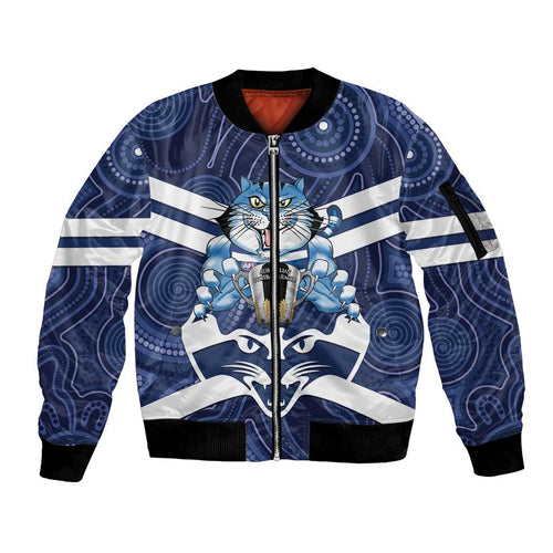 AFL Cats Football Personalised Sleeve Zip Bomber Jacket Final Geelong Premiers Trophy Aboriginal - Aussie Hoodie