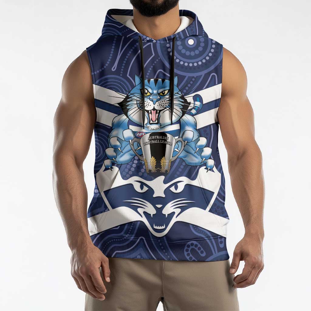AFL Cats Football Personalised Sleeveless Hoodie Final Geelong Premiers Trophy Aboriginal - Aussie Hoodie