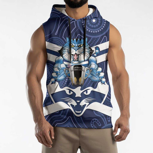 AFL Cats Football Personalised Sleeveless Hoodie Final Geelong Premiers Trophy Aboriginal - Aussie Hoodie