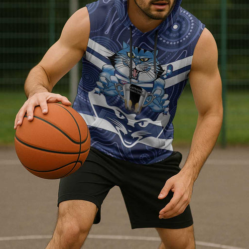AFL Cats Football Personalised Sleeveless Hoodie Final Geelong Premiers Trophy Aboriginal - Aussie Hoodie