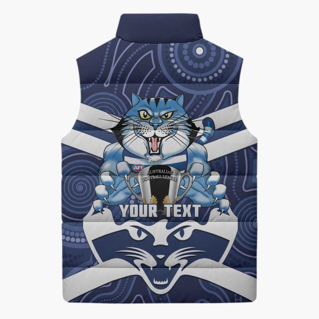 AFL Cats Football Personalised Sleeveless Puffer Jacket Final Geelong Premiers Trophy Aboriginal - Aussie Hoodie