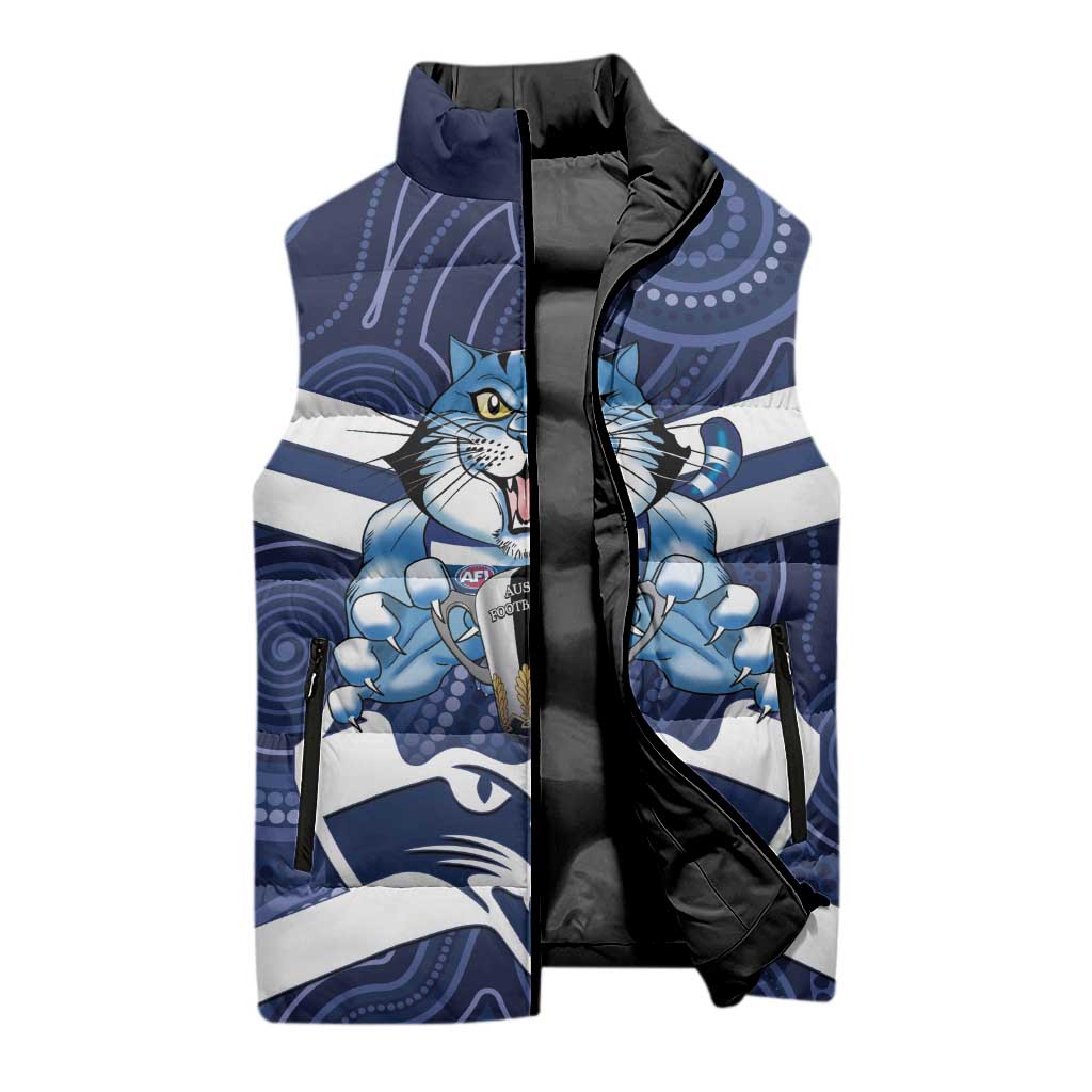 AFL Cats Football Personalised Sleeveless Puffer Jacket Final Geelong Premiers Trophy Aboriginal - Aussie Hoodie