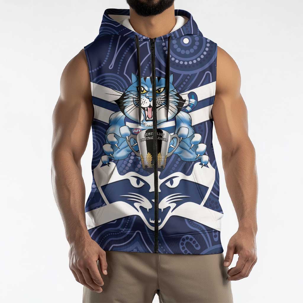 AFL Cats Football Personalised Sleeveless Zip Hoodie Final Geelong Premiers Trophy Aboriginal LT14