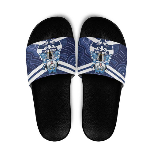 AFL Cats Football Personalised Slide Sandals Final Geelong Premiers Trophy Aboriginal - Aussie Hoodie