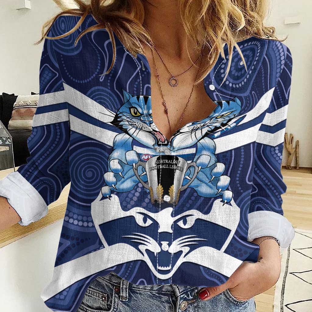 AFL Cats Football Personalised Women Casual Shirt Final Geelong Premiers Trophy Aboriginal - Aussie Hoodie