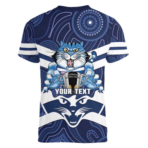 AFL Cats Football Personalised Women V-Neck T-Shirt Final Geelong Premiers Trophy Aboriginal - Aussie Hoodie