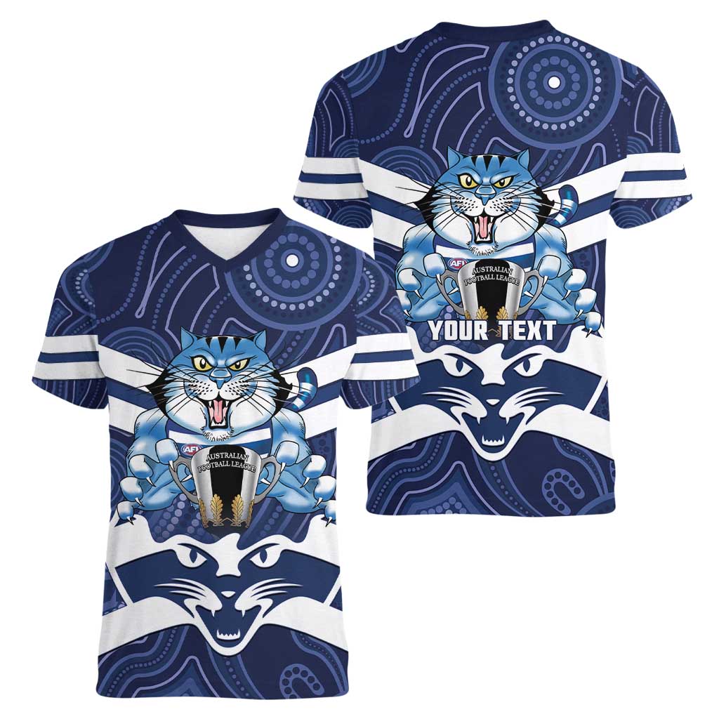 AFL Cats Football Personalised Women V-Neck T-Shirt Final Geelong Premiers Trophy Aboriginal - Aussie Hoodie