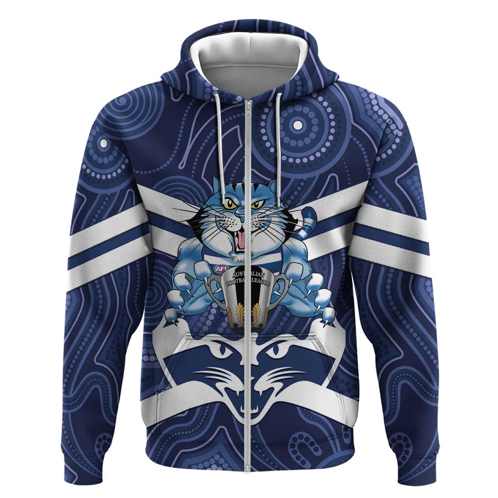 AFL Cats Football Personalised Zip Hoodie Final Geelong Premiers Trophy Aboriginal - Aussie Hoodie