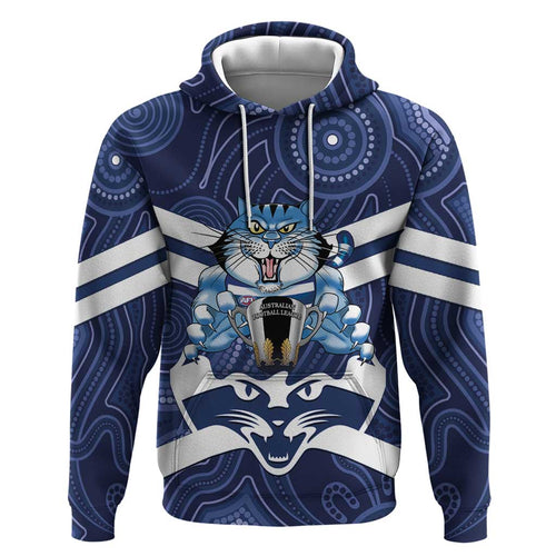 AFL Cats Football Personalised Zip Hoodie Final Geelong Premiers Trophy Aboriginal - Aussie Hoodie