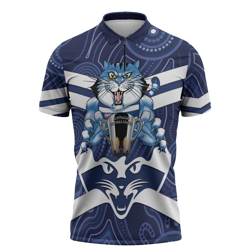 AFL Cats Football Personalised Zipper Polo Shirt Final Geelong Premiers Trophy Aboriginal - Aussie Hoodie