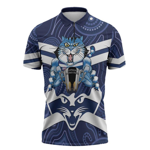 AFL Cats Football Personalised Zipper Polo Shirt Final Geelong Premiers Trophy Aboriginal - Aussie Hoodie