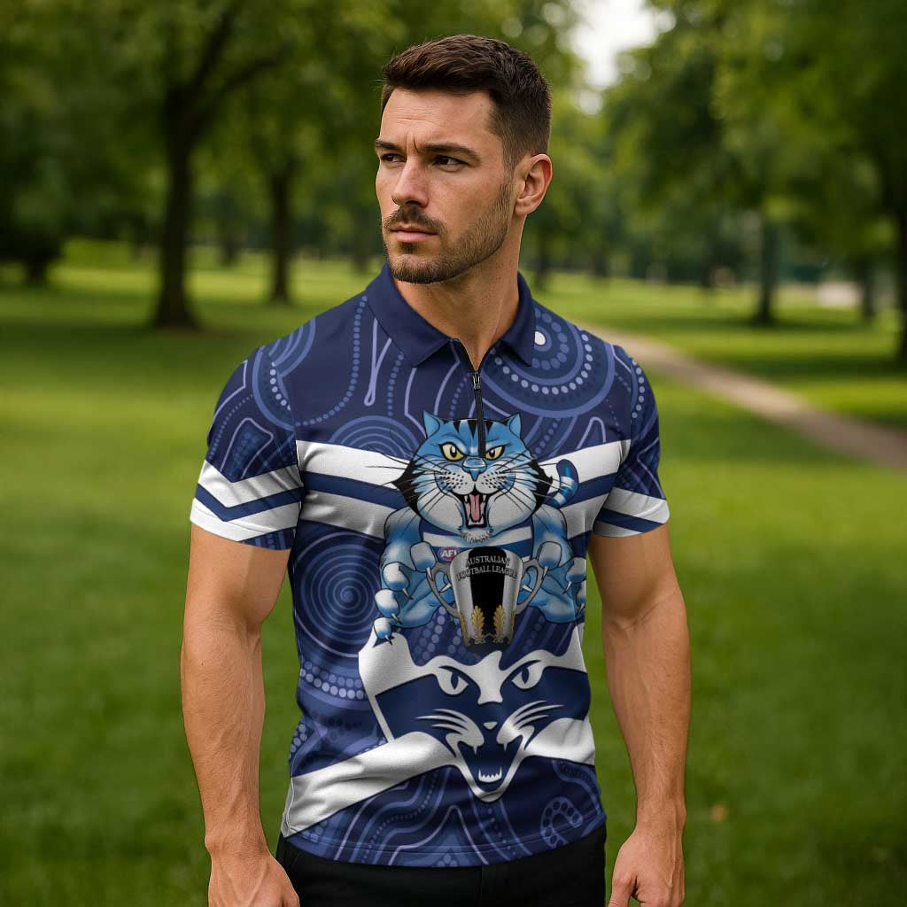 AFL Cats Football Personalised Zipper Polo Shirt Final Geelong Premiers Trophy Aboriginal - Aussie Hoodie