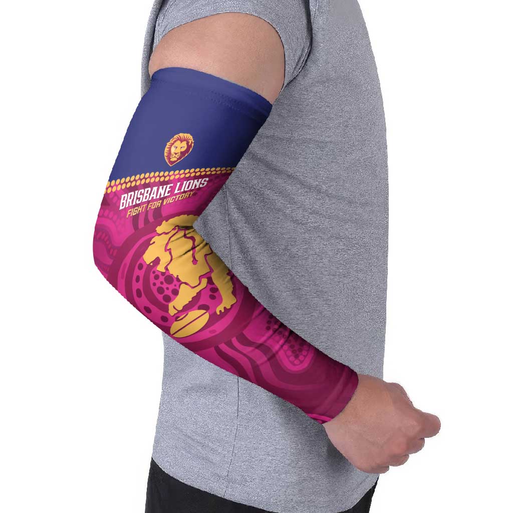 AFL Lions Football Custom Arm Sleeves Brisbane Fight For Victory Indigenous Art - Aussie Hoodie