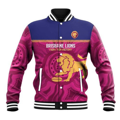 AFL Lions Football Custom Baseball Jacket Brisbane Fight For Victory Indigenous Art - Aussie Hoodie