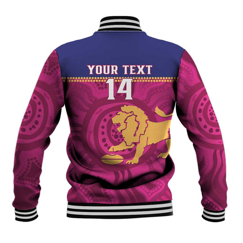 AFL Lions Football Custom Baseball Jacket Brisbane Fight For Victory Indigenous Art - Aussie Hoodie