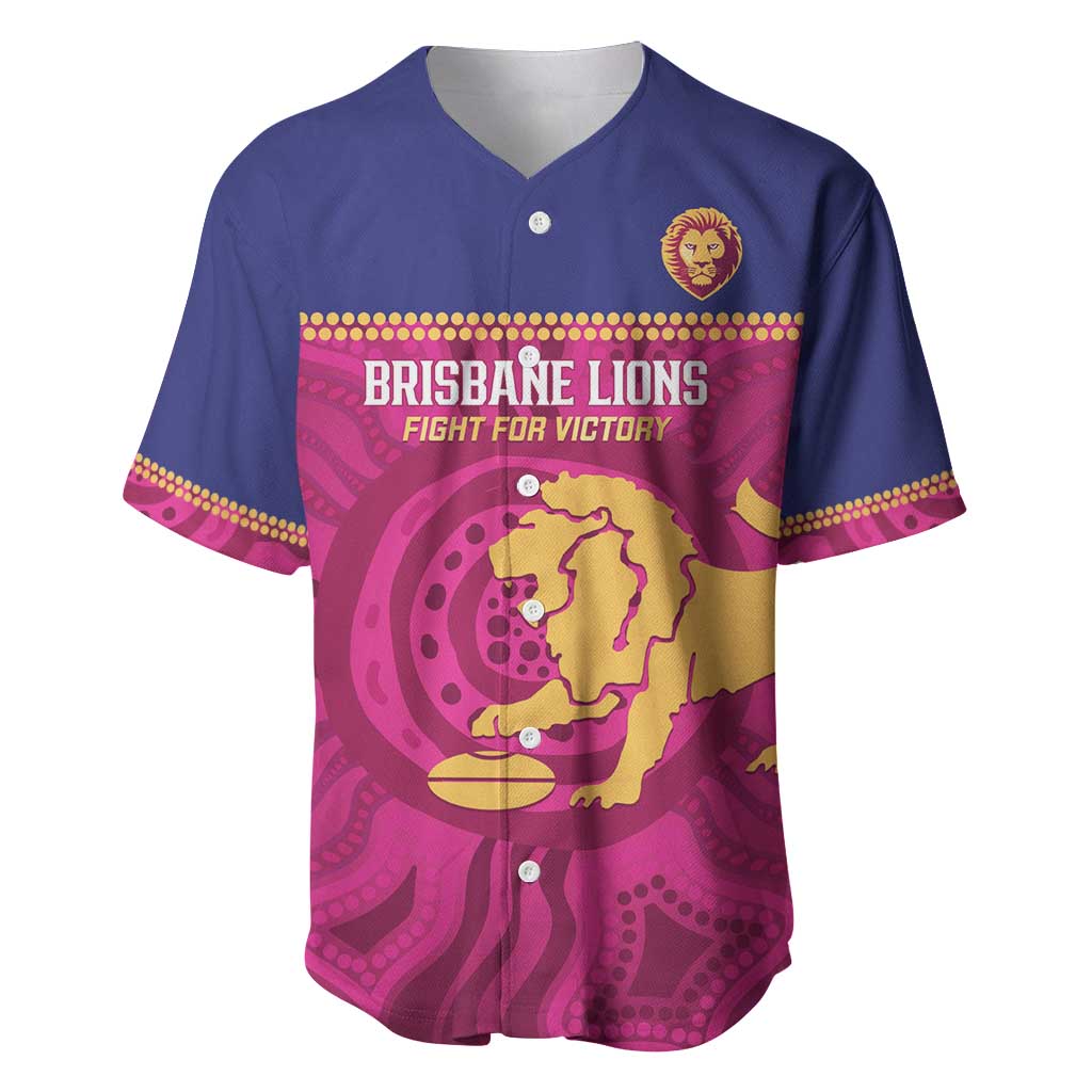AFL Lions Football Custom Baseball Jersey Brisbane Fight For Victory Indigenous Art - Aussie Hoodie