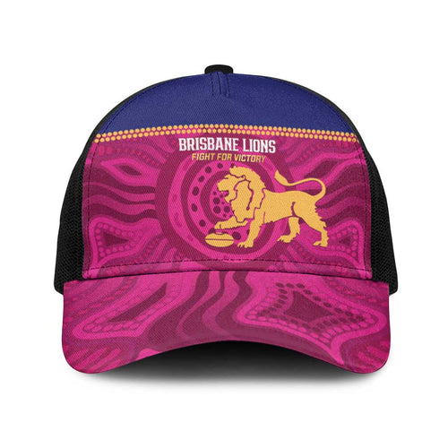 AFL Lions Football Baseball Net Cap Brisbane Fight For Victory Indigenous Art - Aussie Hoodie