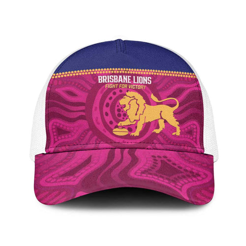 AFL Lions Football Baseball Net Cap Brisbane Fight For Victory Indigenous Art - Aussie Hoodie