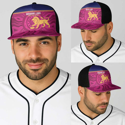 AFL Lions Football Baseball Net Cap Brisbane Fight For Victory Indigenous Art - Aussie Hoodie