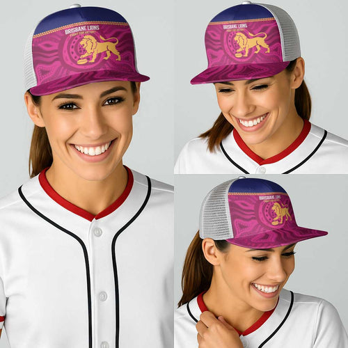 AFL Lions Football Baseball Net Cap Brisbane Fight For Victory Indigenous Art - Aussie Hoodie
