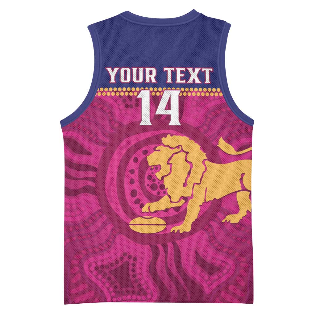 AFL Lions Football Custom Basketball Jersey Brisbane Fight For Victory Indigenous Art - Aussie Hoodie