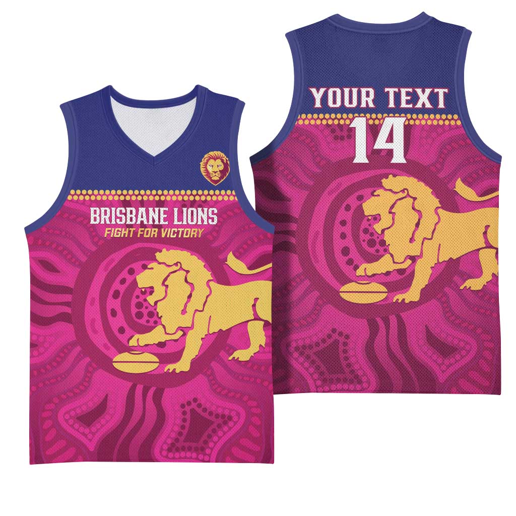 AFL Lions Football Custom Basketball Jersey Brisbane Fight For Victory Indigenous Art - Aussie Hoodie