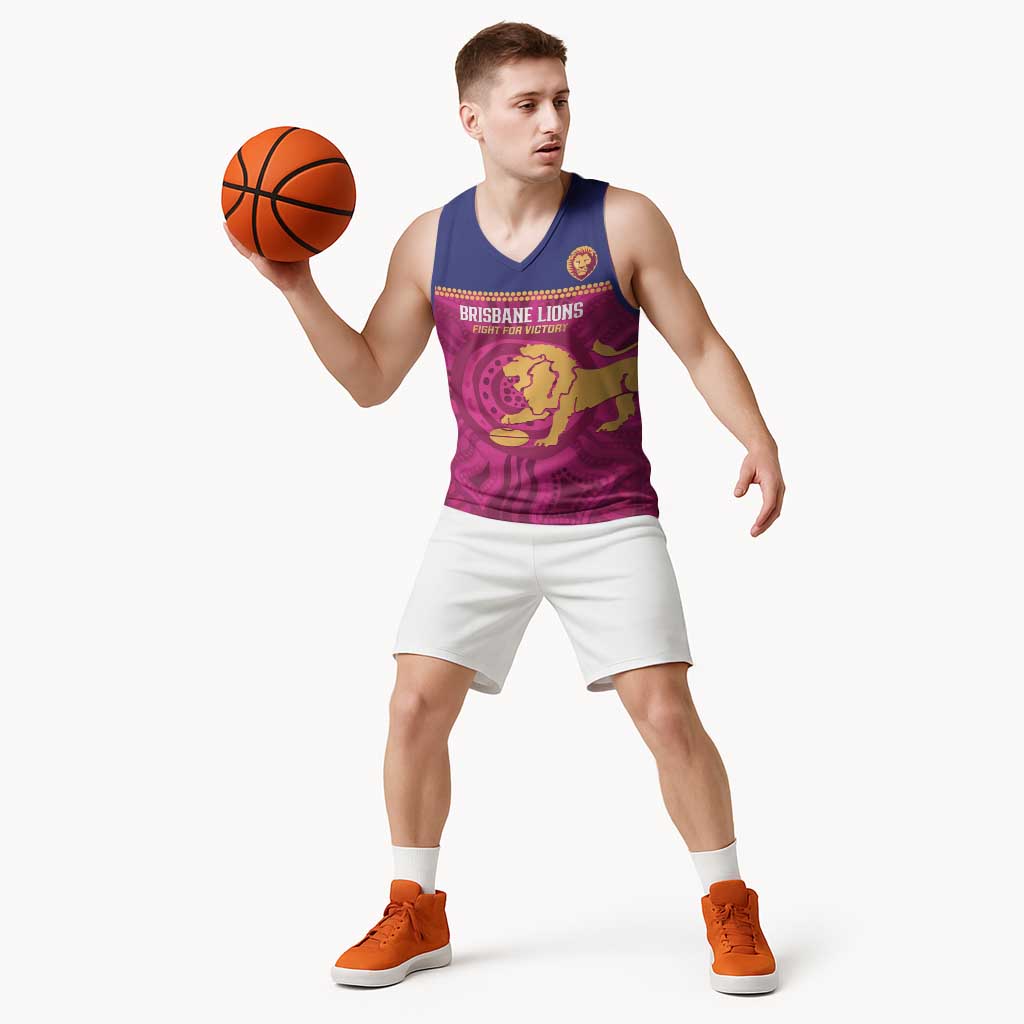 AFL Lions Football Custom Basketball Jersey Brisbane Fight For Victory Indigenous Art - Aussie Hoodie